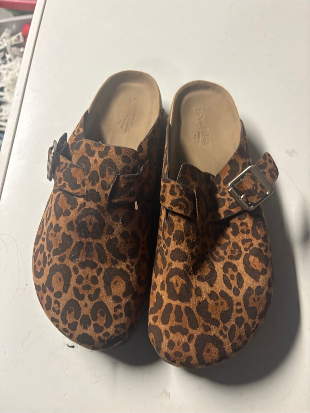 Womens Leopard Print Slip-On Clogs with Buckle - Brown